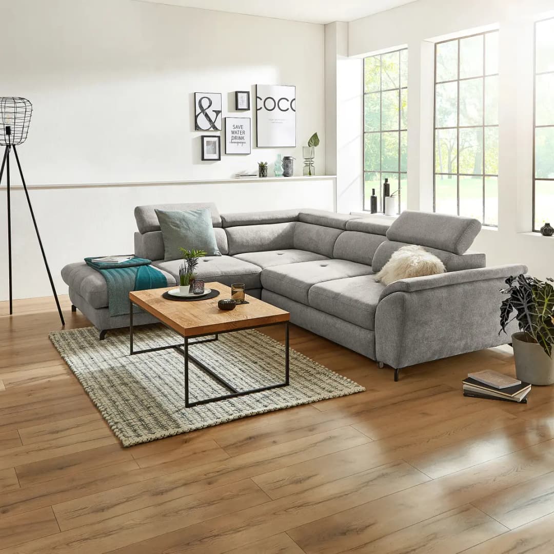 Fredriks Ecksofa mit Schlaffunktion Grau Webstoff Pria | Grau