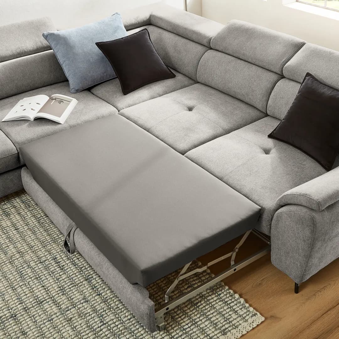 Fredriks Ecksofa mit Schlaffunktion Grau Webstoff Pria | Grau