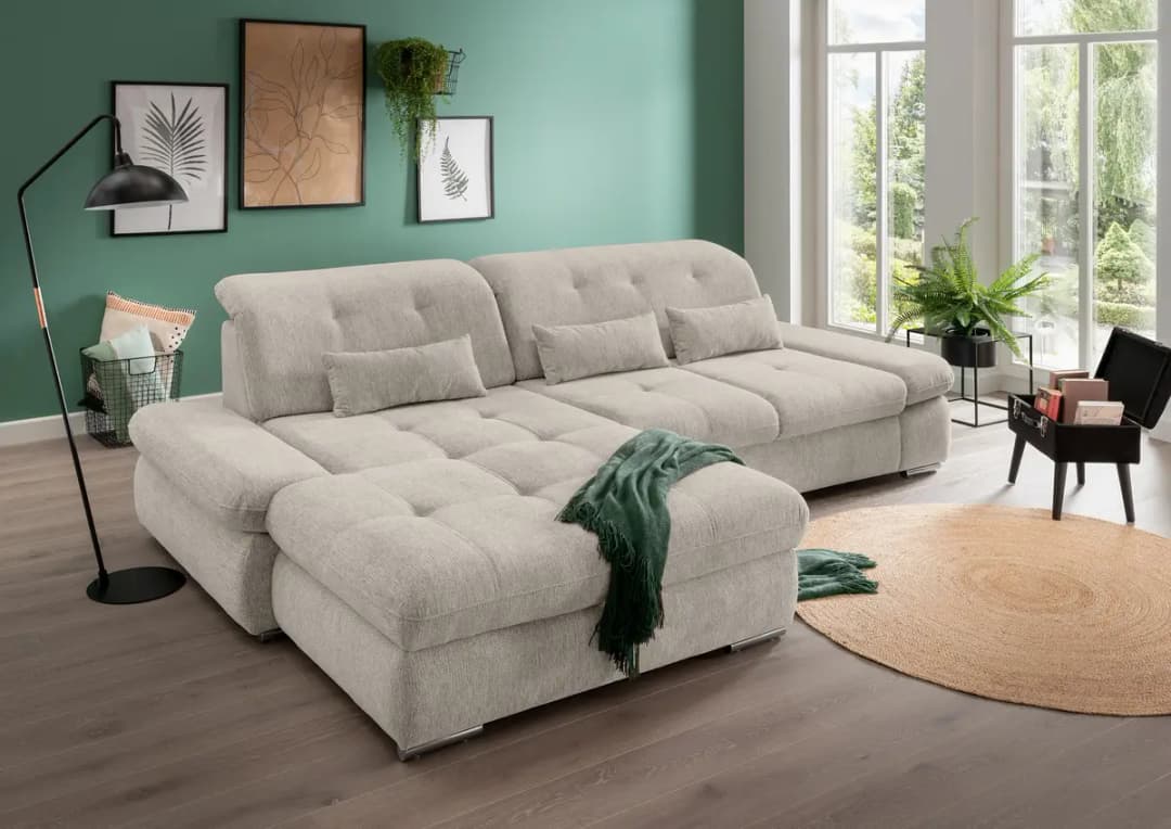 Fredriks Ecksofa mit Schlaffunktion Beige Webstoff Venka | Beige