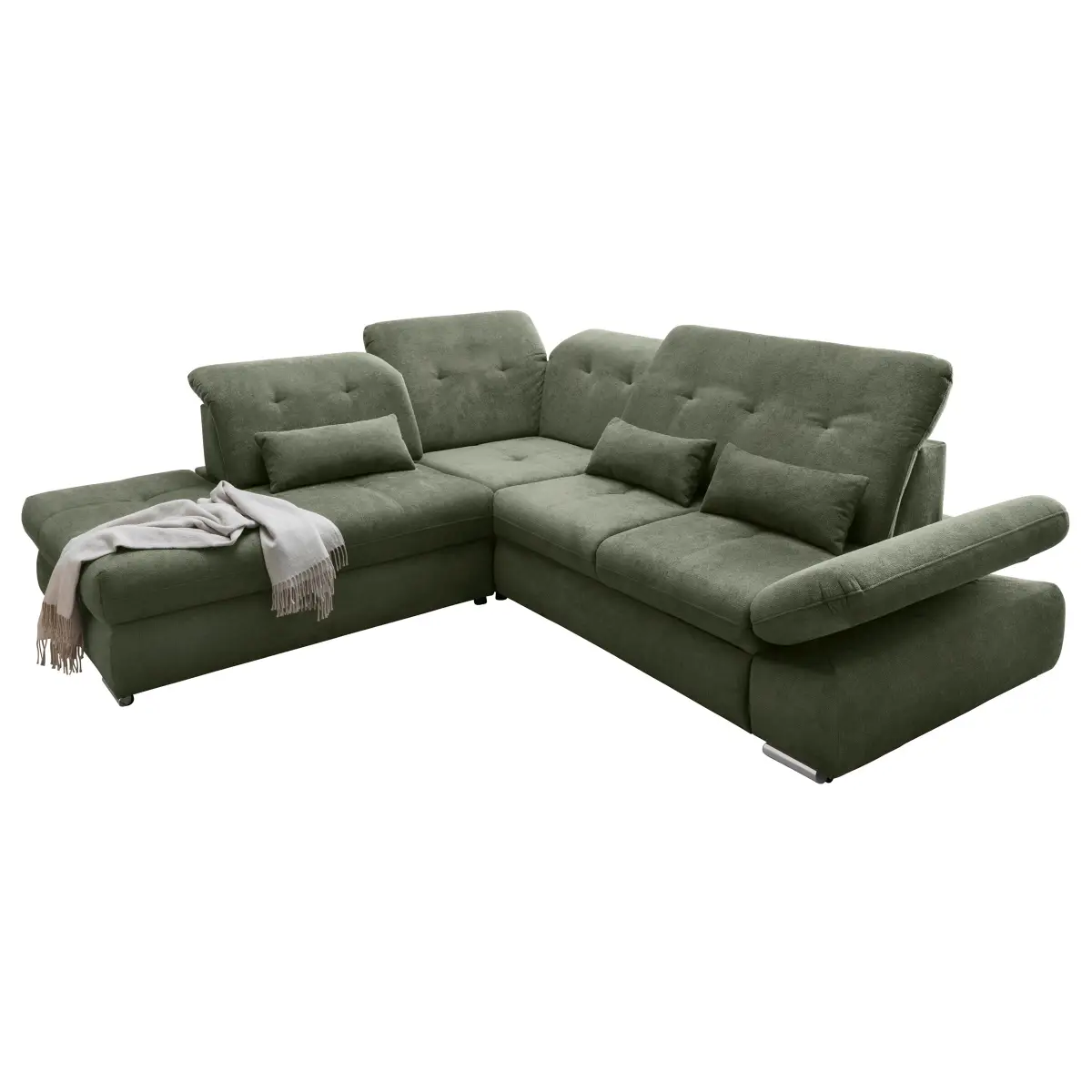 Fredriks Ecksofa mit Ottomane & Funktion Grün Webstoff Jimin | Grün