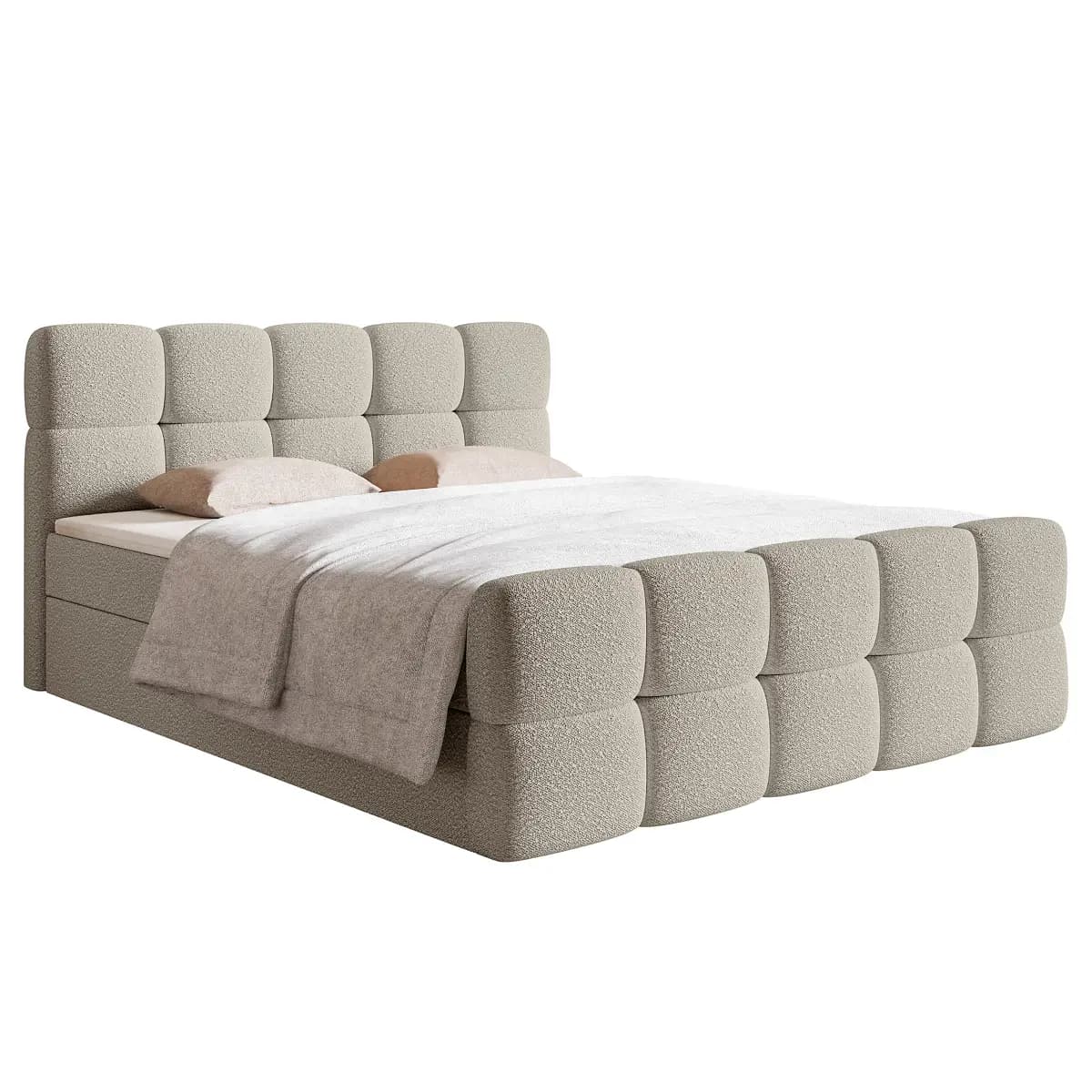 Boxspringbett 140 x 200cm Bouclé Stoff Leke Grau | Grau