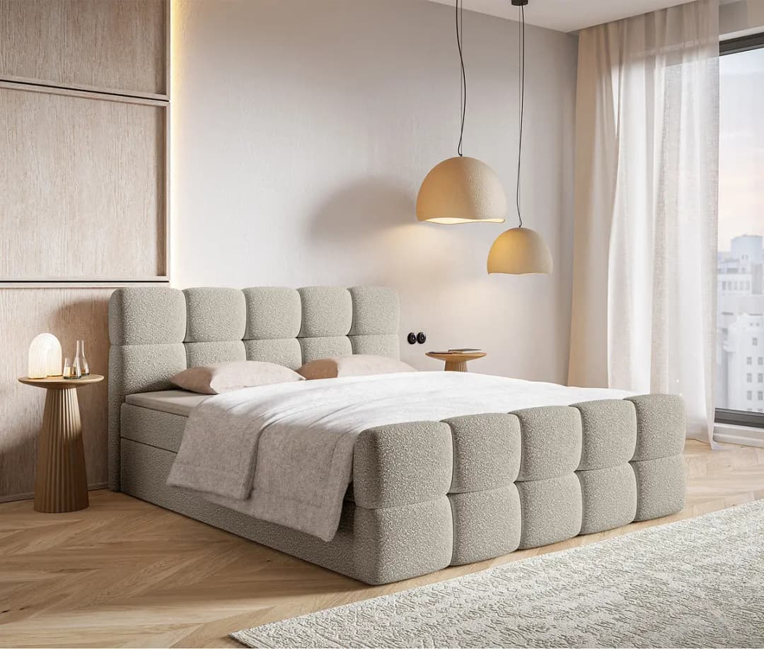Boxspringbett 140 x 200cm Bouclé Stoff Leke Grau | Grau