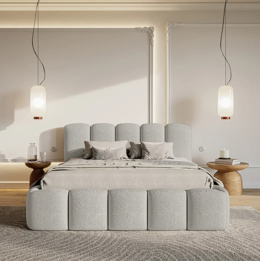 Polsterbett 180 x 200cm Bouclé Stoff Cady Grau | Grau