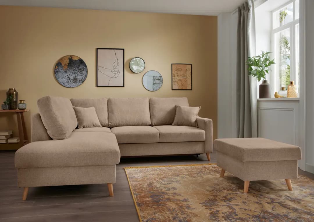 Fredriks Ecksofa mit Ottomane & Funktion Braun Webstoff Jimin | Braun