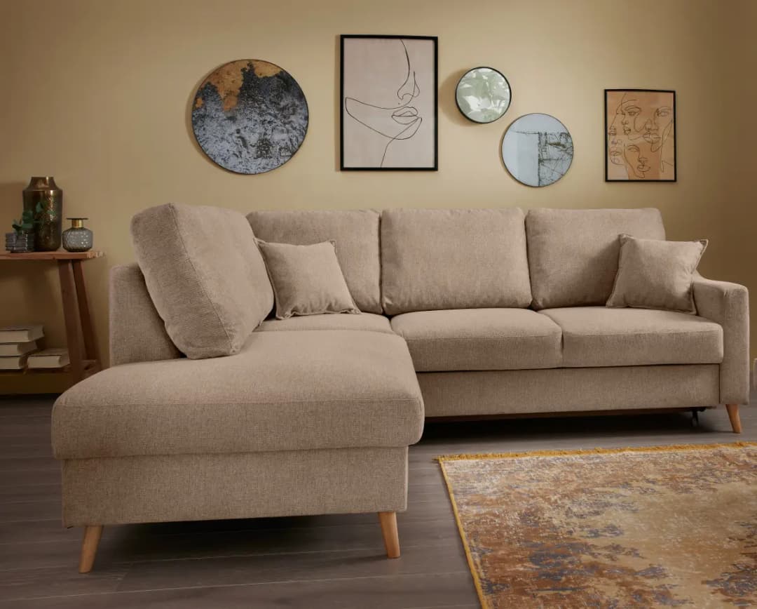 Fredriks Ecksofa mit Ottomane & Funktion Braun Webstoff Jimin | Braun