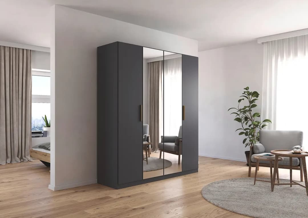 rauch Orange Drehtürenschrank Skandi 181cm Grau/Graumetallic mit