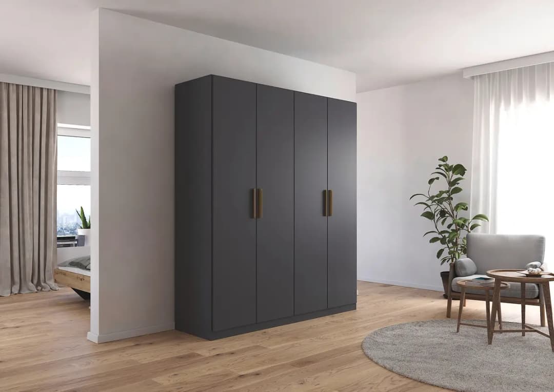 rauch Orange Drehtürenschrank Skandi 181cm Grau/Graumetallic | Grau