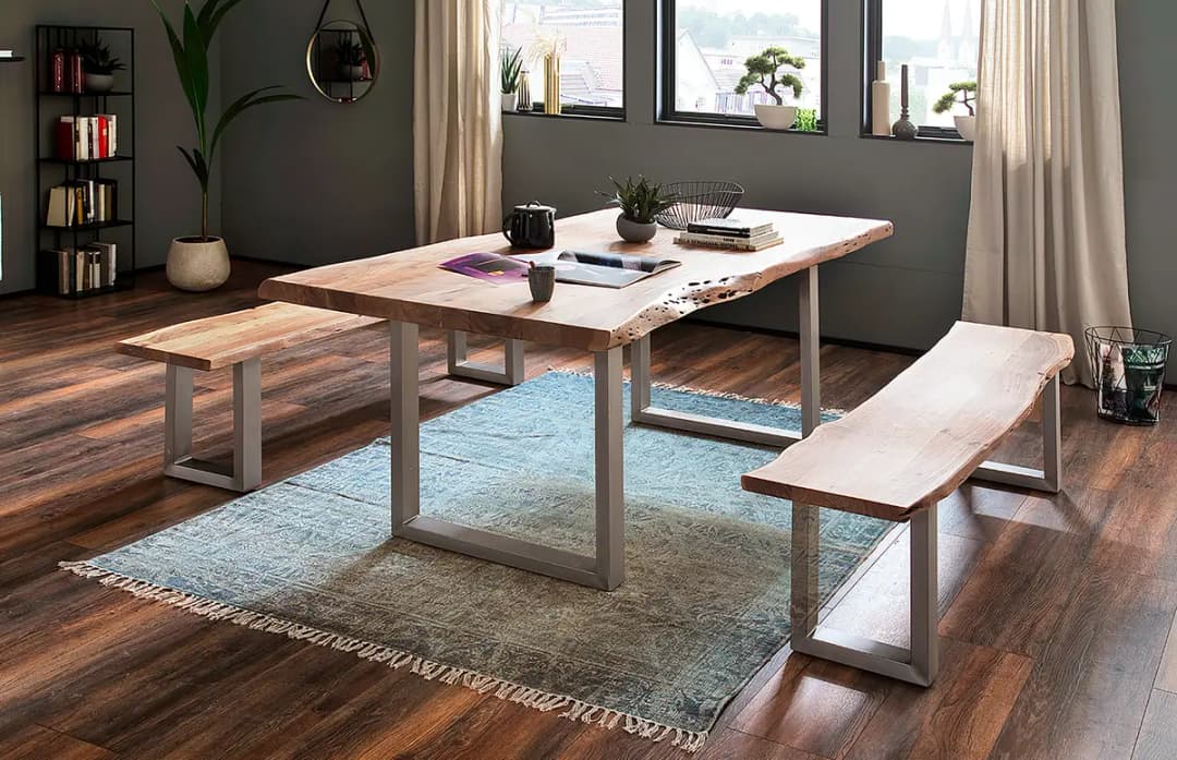 kollected Massive Baumkanten-Sitzbank 200cm Braun/Akazie Braun U-Form