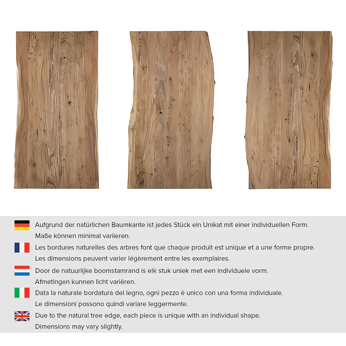 Massiver Baumkanten-Esstisch 140 x 80cm Braun/Akazie Braun X-Form