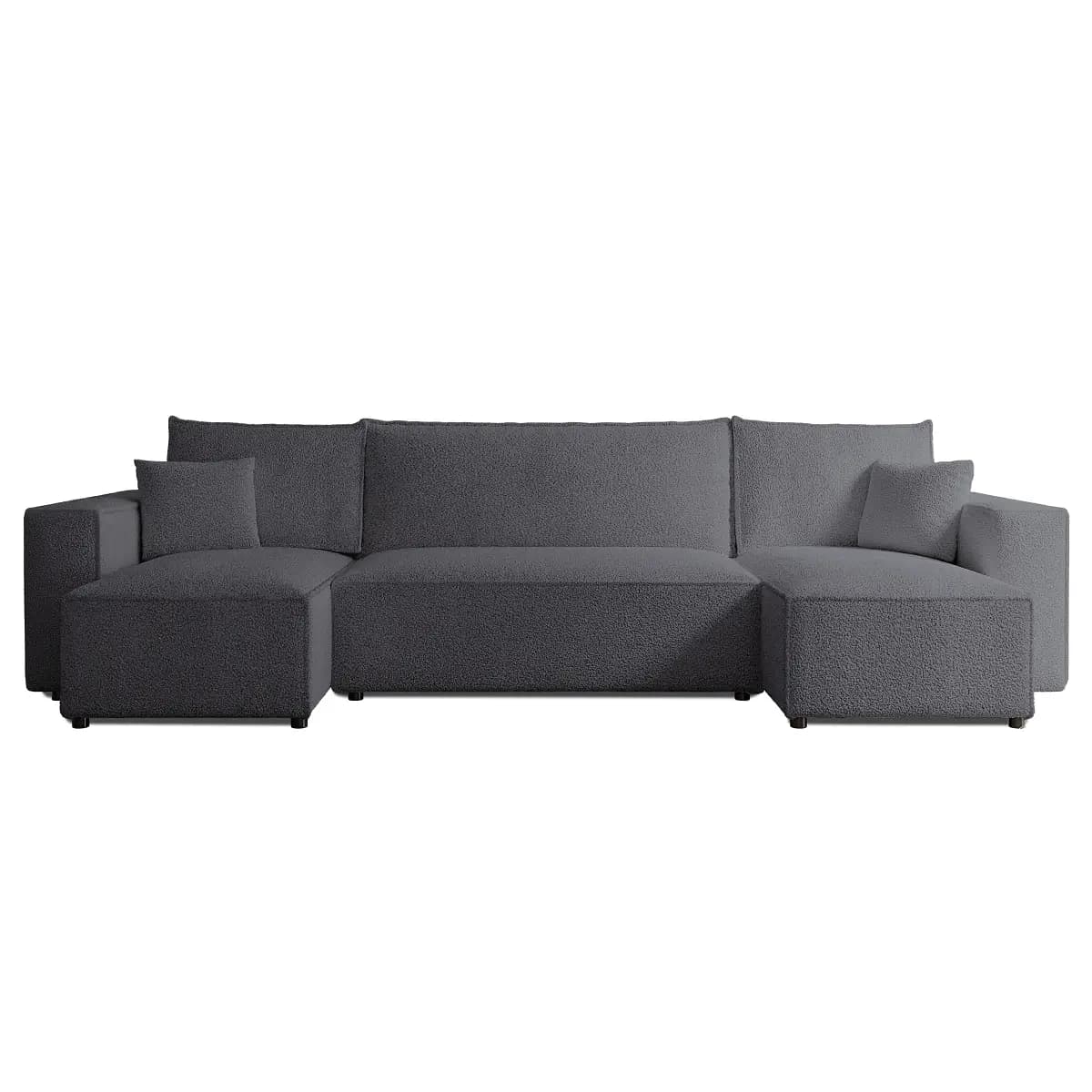 Wohnlandschaft mit Schlaffunktion Grau/Dunkelgrau Teddystoff Quila