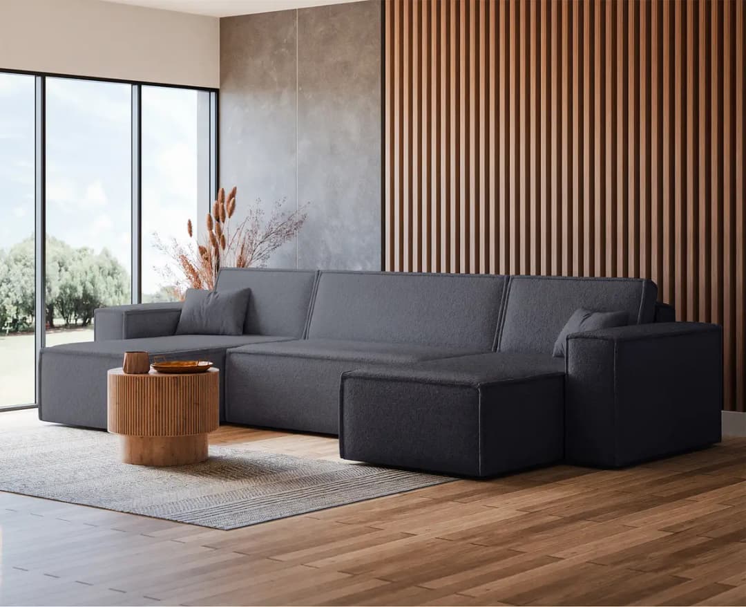 Wohnlandschaft mit Schlaffunktion Grau/Dunkelgrau Teddystoff Quila