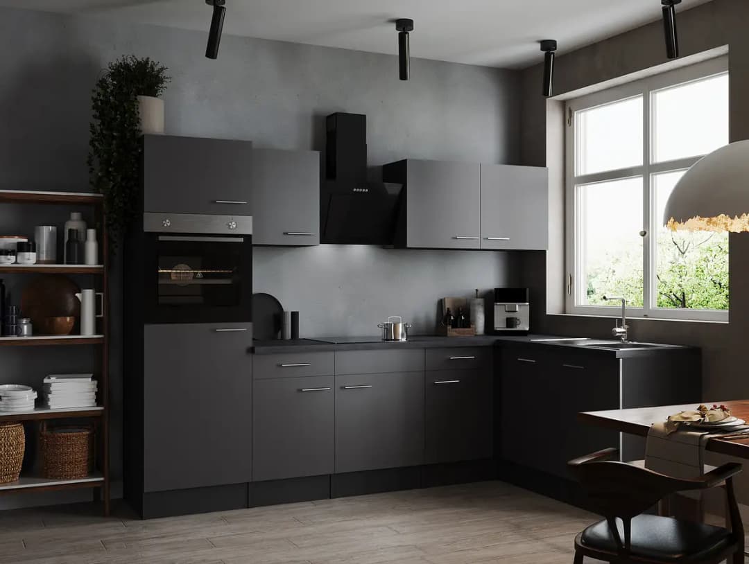 Respekta Eck-Küchenzeile Oliver 280 cm mit Elektrogeräten | Grau