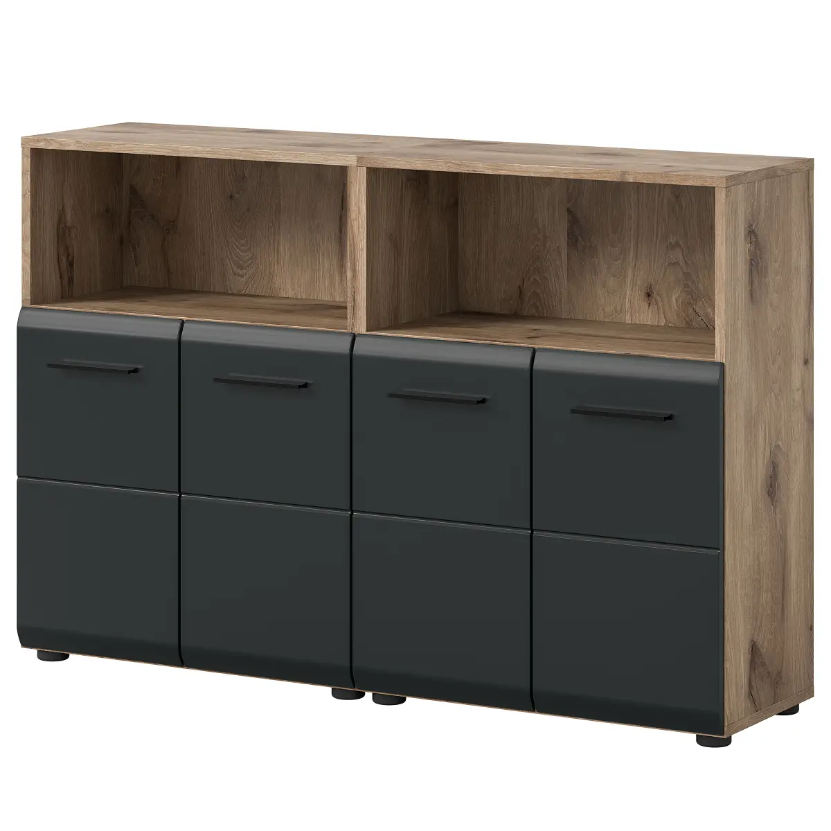 xonox home Unterschrank Amethian Typ B 120cm Schwarz/Holz/Matt Schwarz
