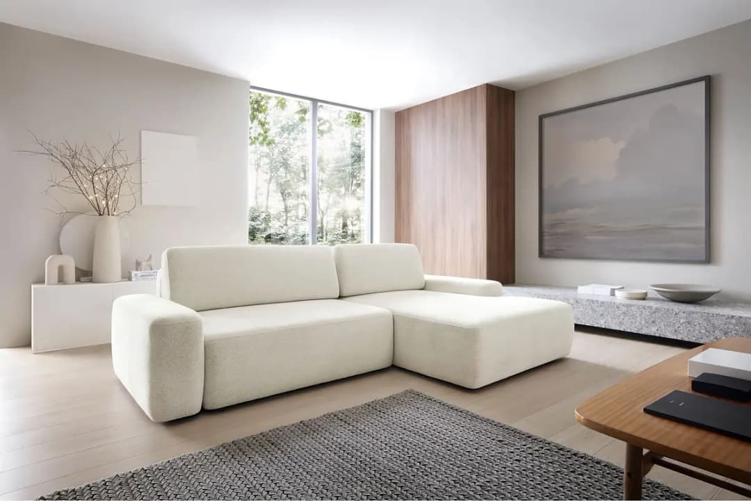 Ecksofa mit Schlaffunktion Weiß Chenille Raica | Weiß