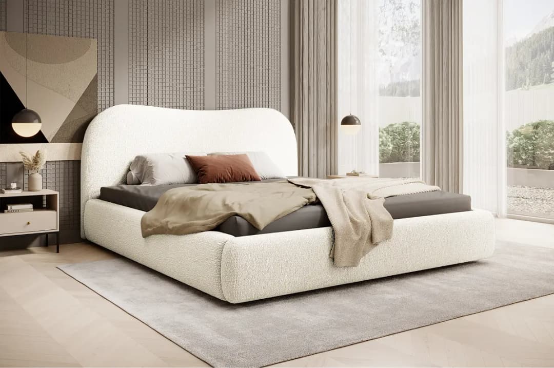 Polsterbett Simsalo mit Stauraum 160 x 200cm Bouclé Stoff Abby