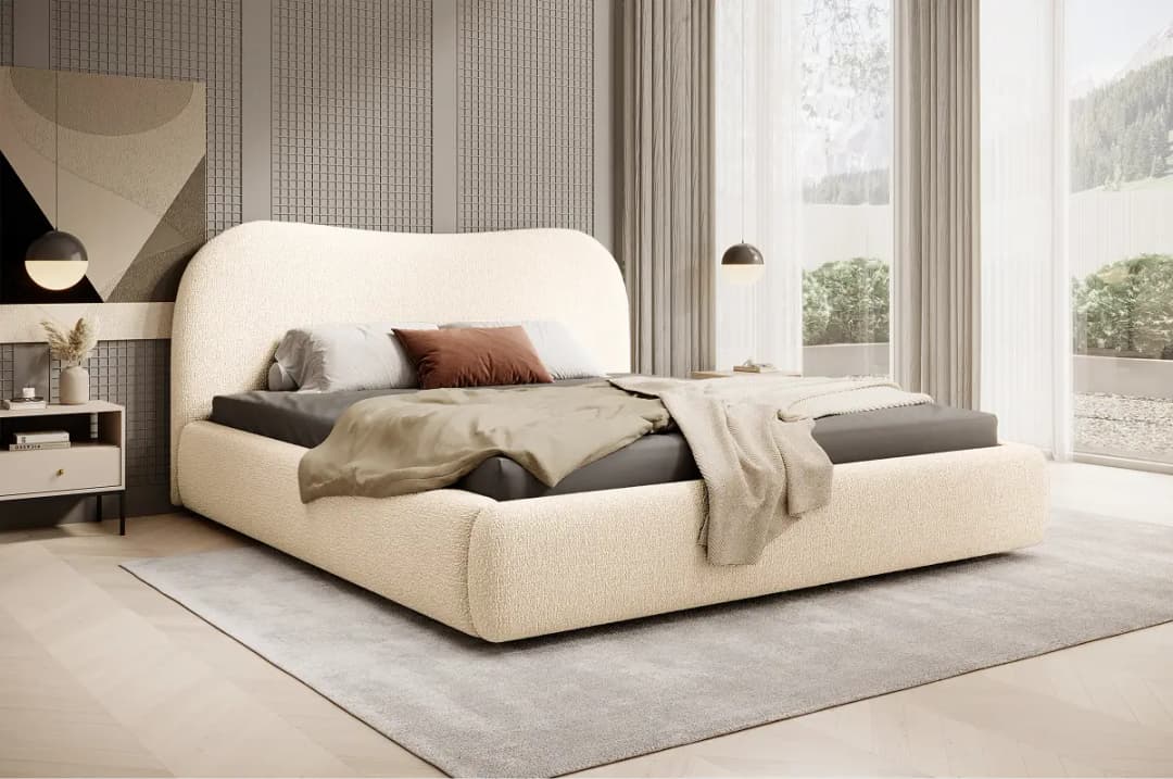 Polsterbett Simsalo mit Stauraum 140 x 200cm Bouclé Stoff Abby