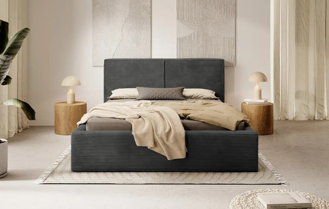 Polsterbett Farese 180 x 200cm Cordstoff Poppy Grau | Grau