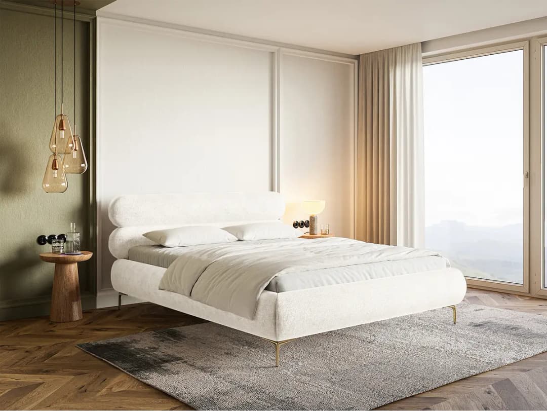 Selsey Polsterbett Roule 160 x 200cm Chenille Pelagia Weiß Gold | Weiß