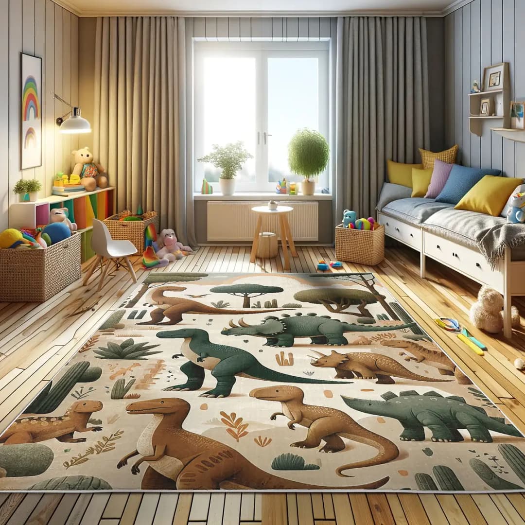 Kurzflorteppich Dinosaurier Multicolor 122 x 170cm Polyester