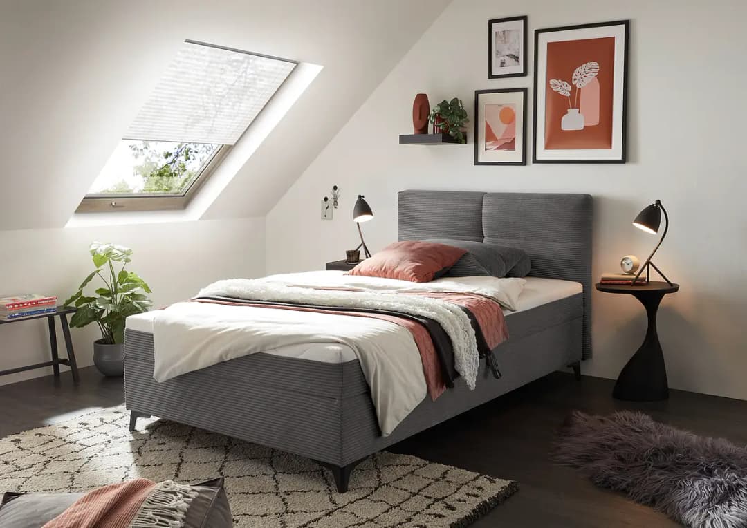 loftscape Boxbett Joselino 120 x 200cm Cordstoff Zuri Grau | Grau