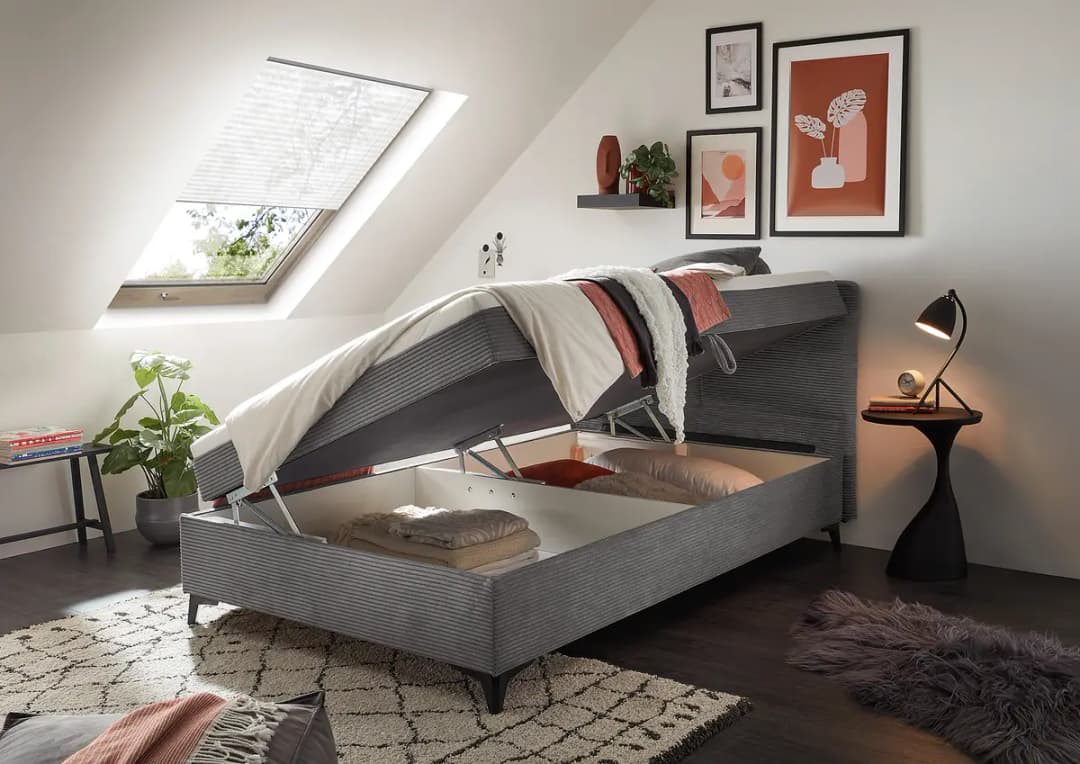 loftscape Boxbett Joselino 120 x 200cm Cordstoff Zuri Grau | Grau