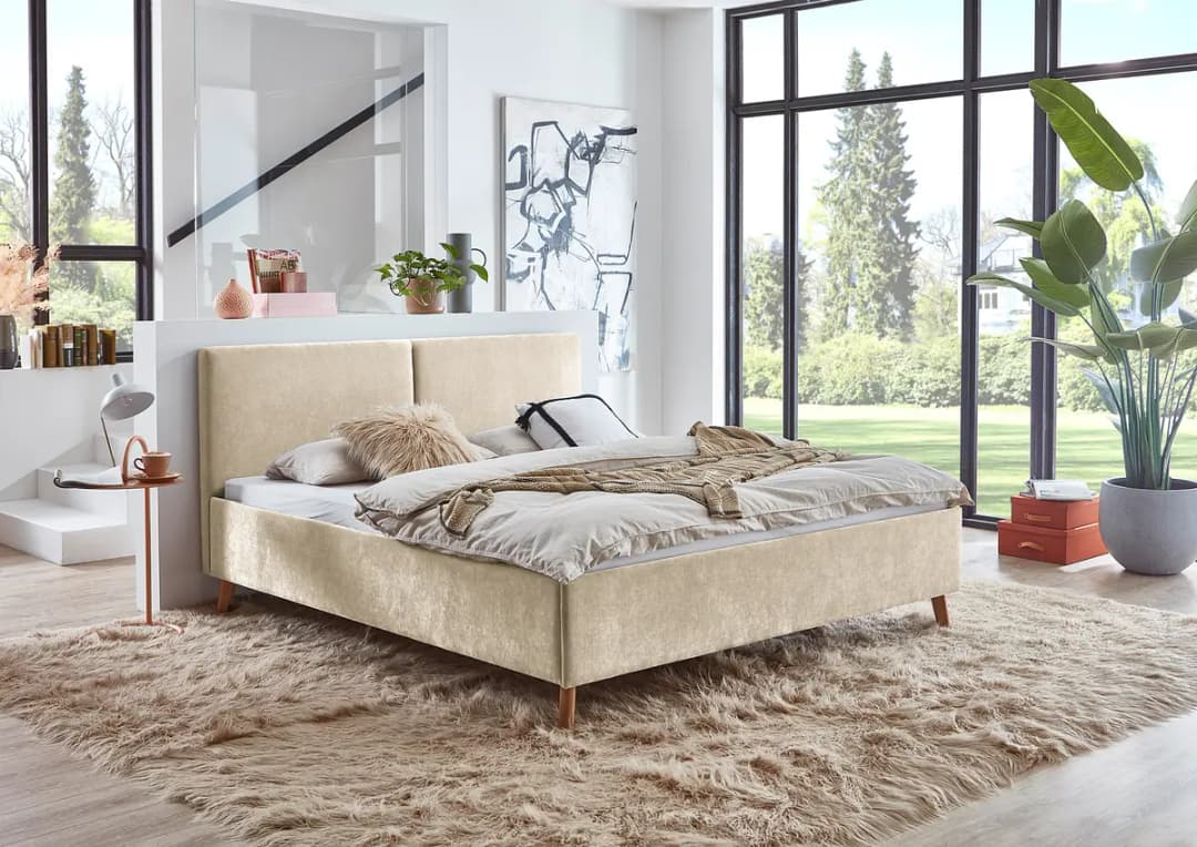 Polsterbett Piano 180 x 200cm Webstoff Wiam Beige Braun | Beige