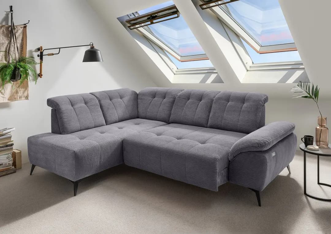 Fredriks Ecksofa mit Schlaffunktion Grau Cordstoff Duana | Grau