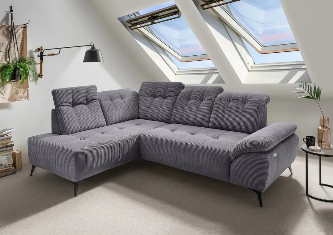 Fredriks Ecksofa mit Schlaffunktion Grau Cordstoff Duana | Grau