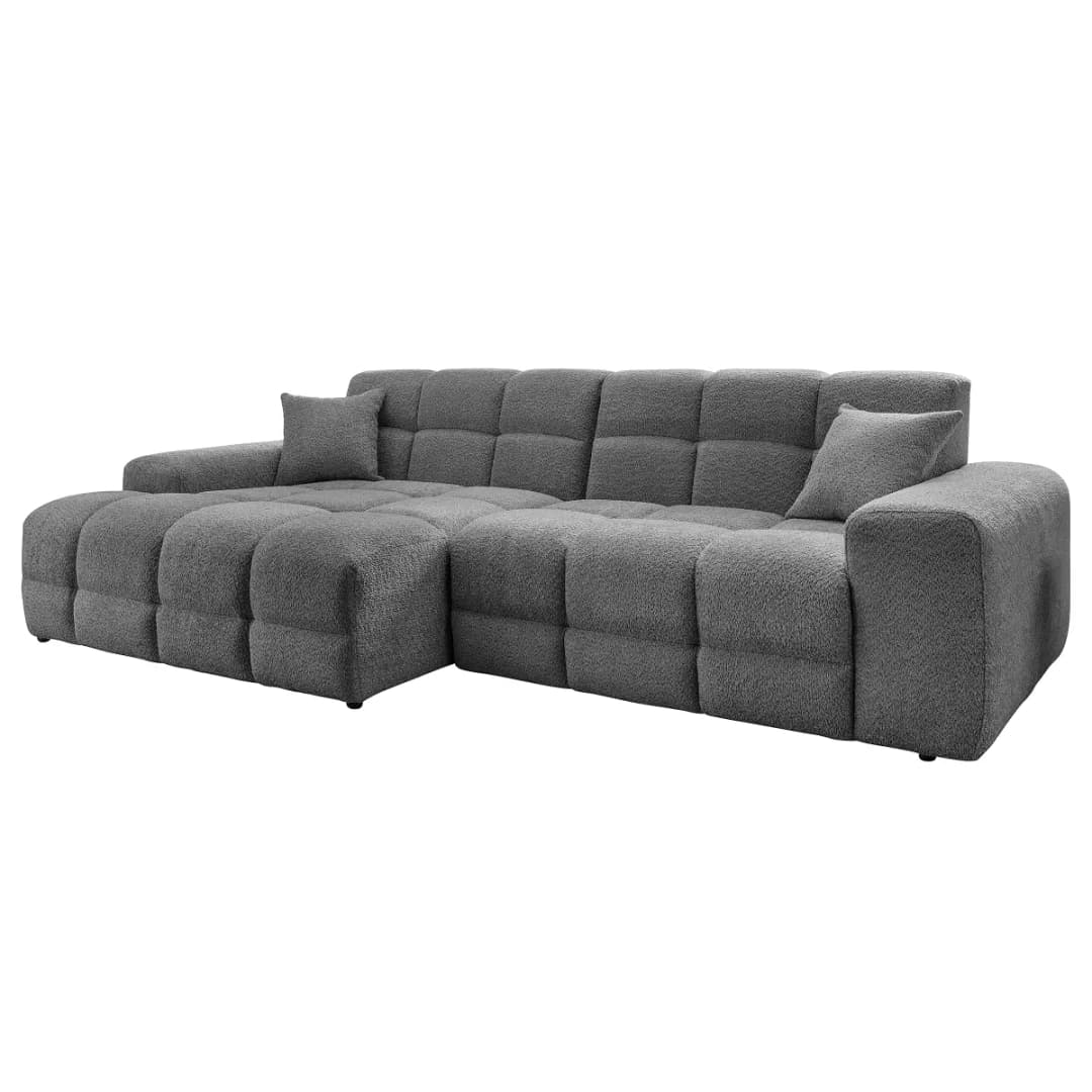Ecksofa mit Longchair Grau Bouclé Stoff Zofie | Grau