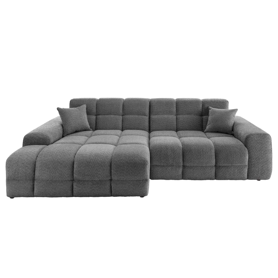 Ecksofa mit Longchair Grau Bouclé Stoff Zofie | Grau