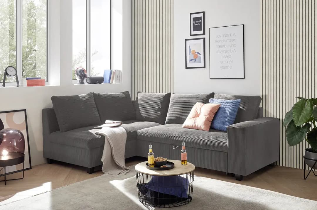 Mørteens Ecksofa mit Schlaffunktion Grau Cordstoff Zuri | Grau