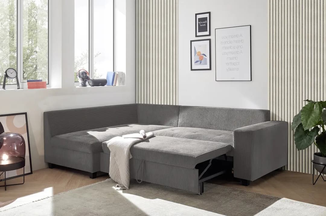 Mørteens Ecksofa mit Schlaffunktion Grau Cordstoff Zuri | Grau
