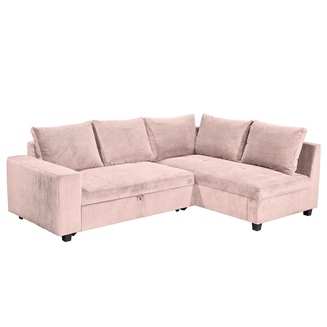 Ecksofa mit Schlaffunktion Pink Cordstoff Zuri | Pink