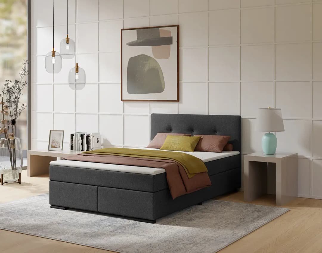 Boxspring-/Familienbett Rheem Typ A 120 x 220cm Webstoff Mavie Schwarz