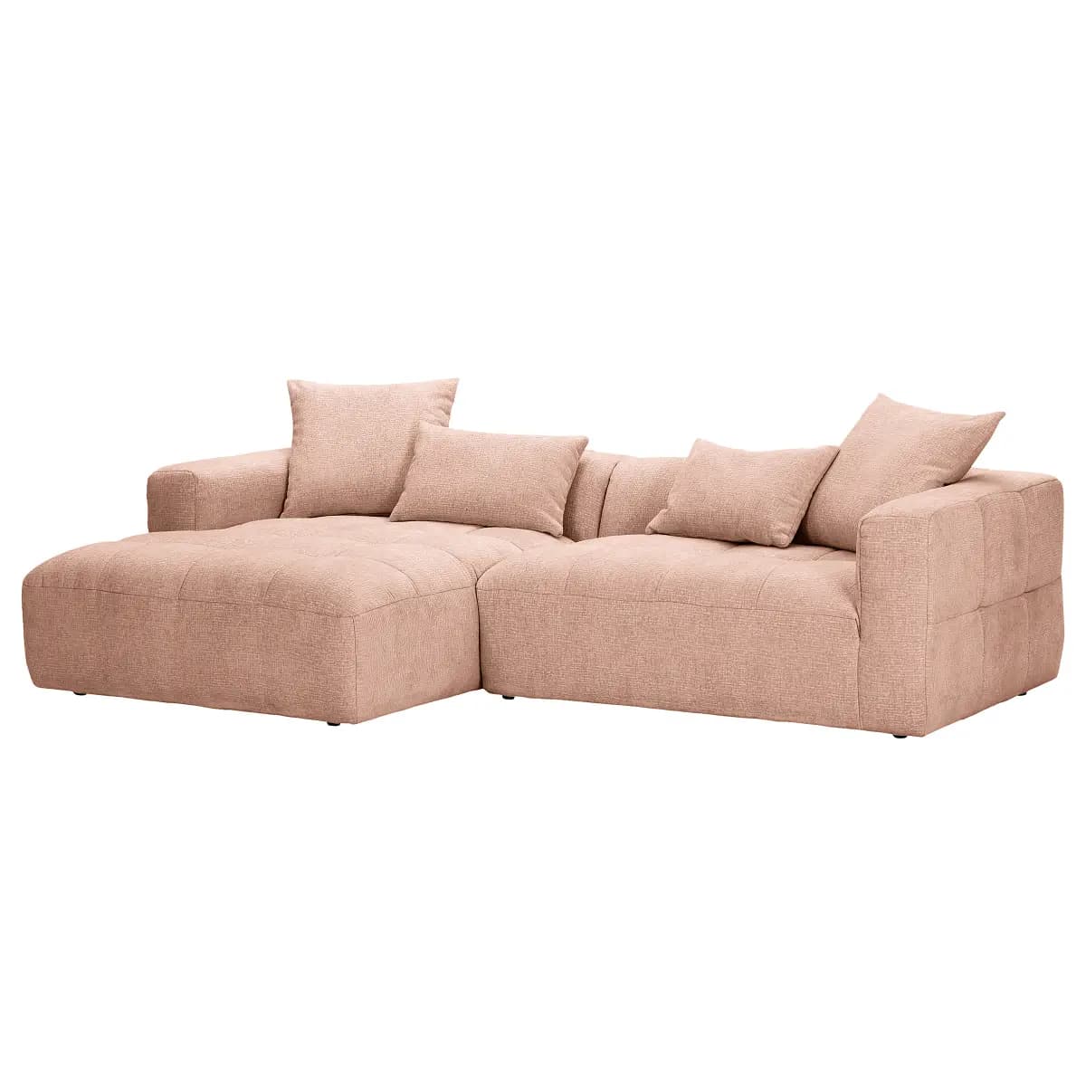 Ecksofa mit Longchair Pink Strukturstoff Bianda | Rosa