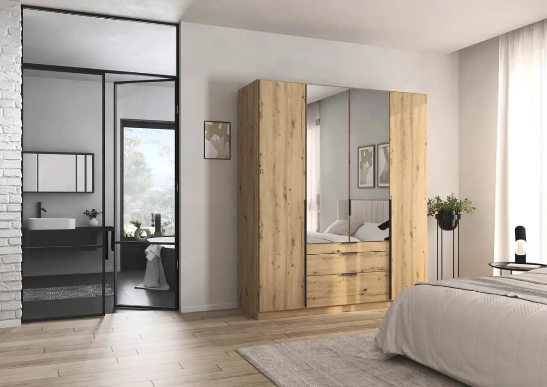 Drehtürenschrank Alabama mit Schubladen 181 x 210cm Braun/Eiche
