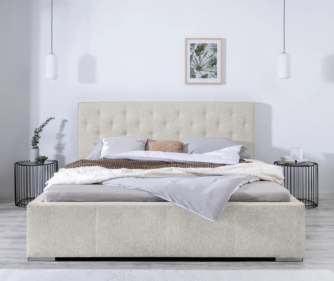 Norrwood Polsterbett Skags 180 x 200cm Webstoff Genia Lichtgrau mit