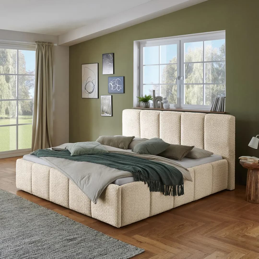 Polsterbett Vissle 180 x 200cm Strukturstoff Aranel Weiß/Beige