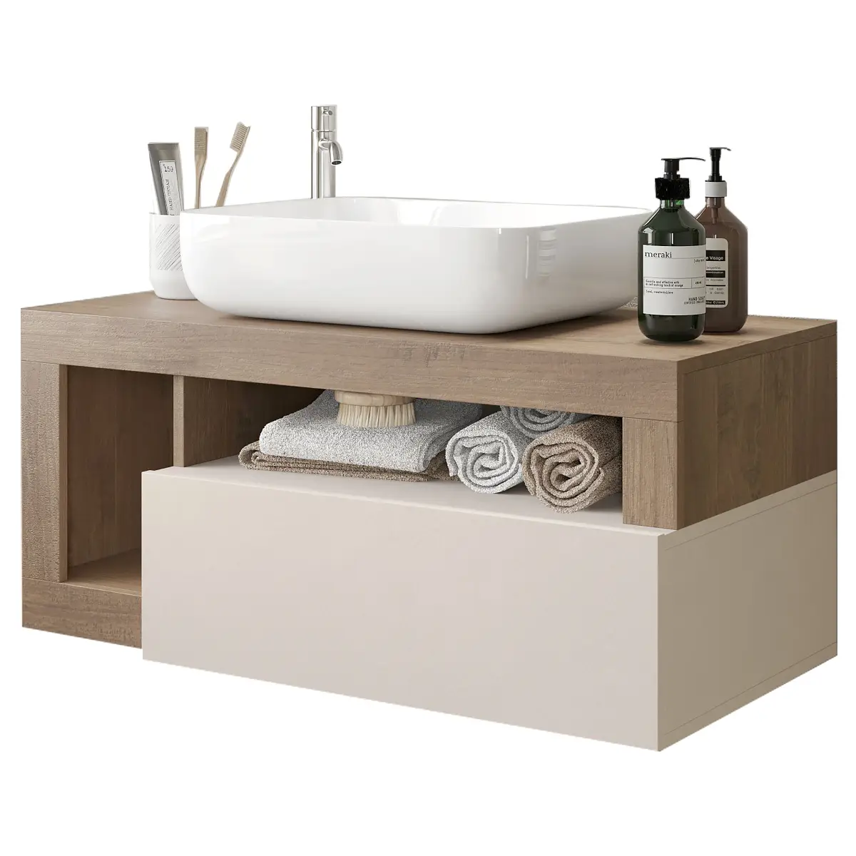 Hänge-Waschtisch Hamburg 92cm Beige/Kaschmir/Eiche Dunkel Dekor
