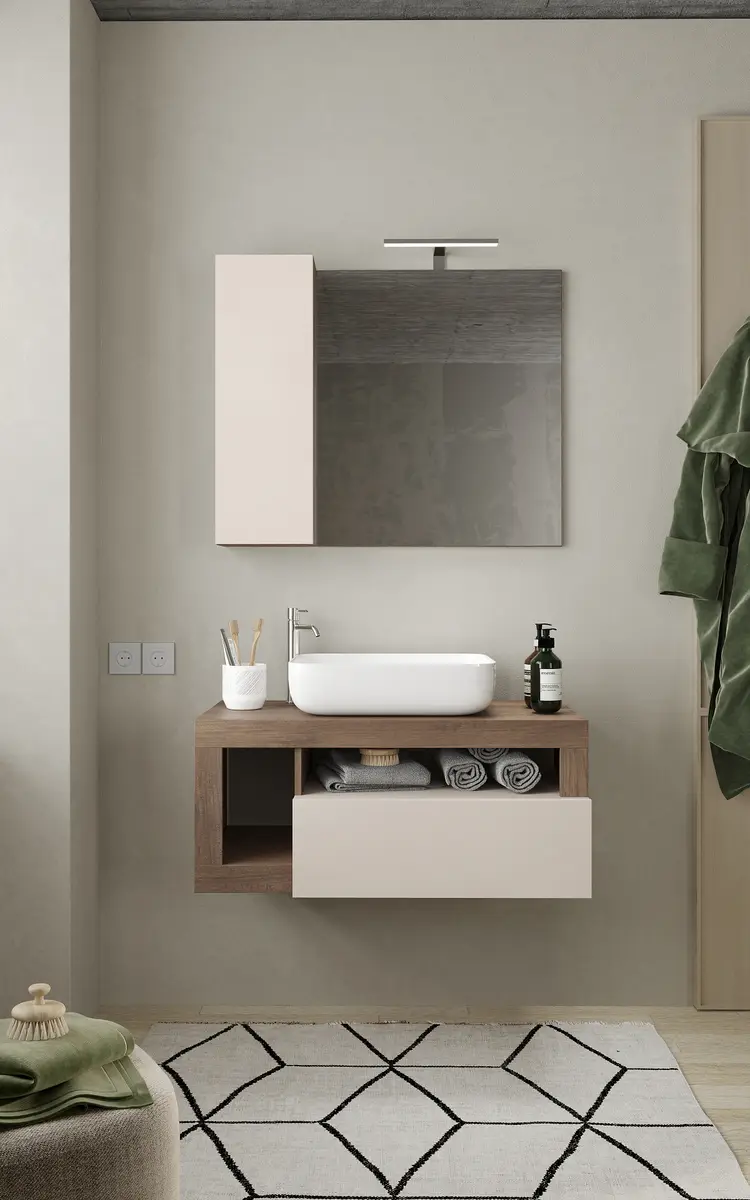 Hänge-Waschtisch Hamburg 92cm Beige/Kaschmir/Eiche Dunkel Dekor