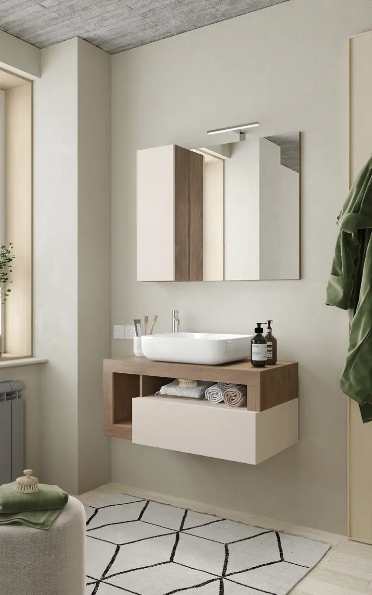 Hänge-Waschtisch Hamburg 92cm Beige/Kaschmir/Eiche Dunkel Dekor