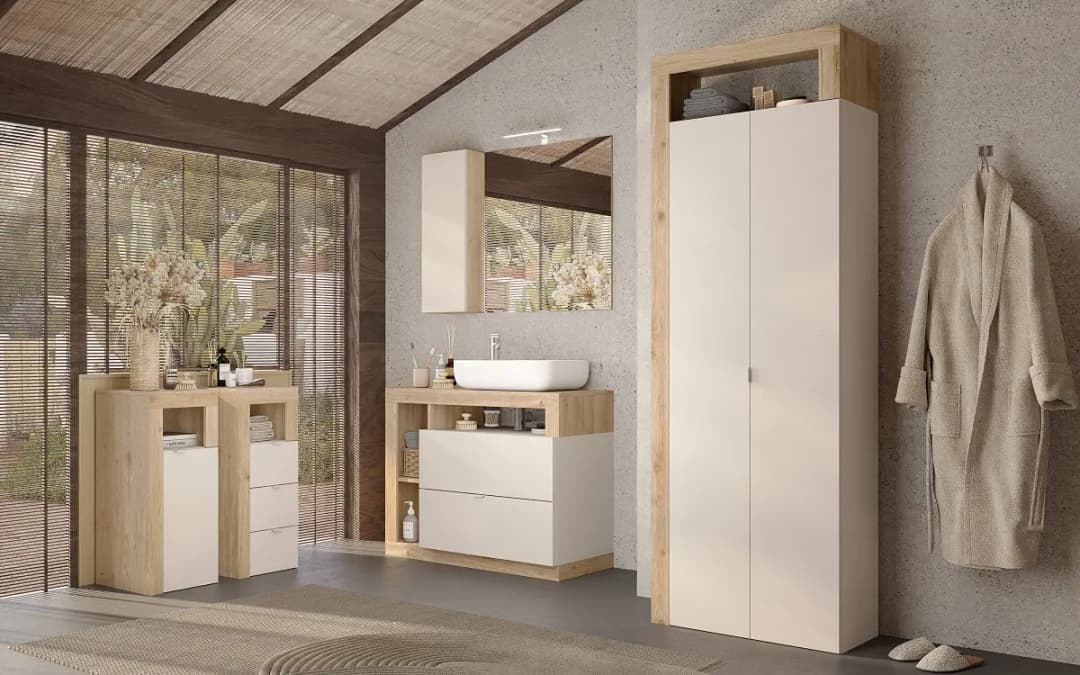 Unterschrank Hamburg mit Tür 35cm Beige/Kaschmir/Eiche Hell
