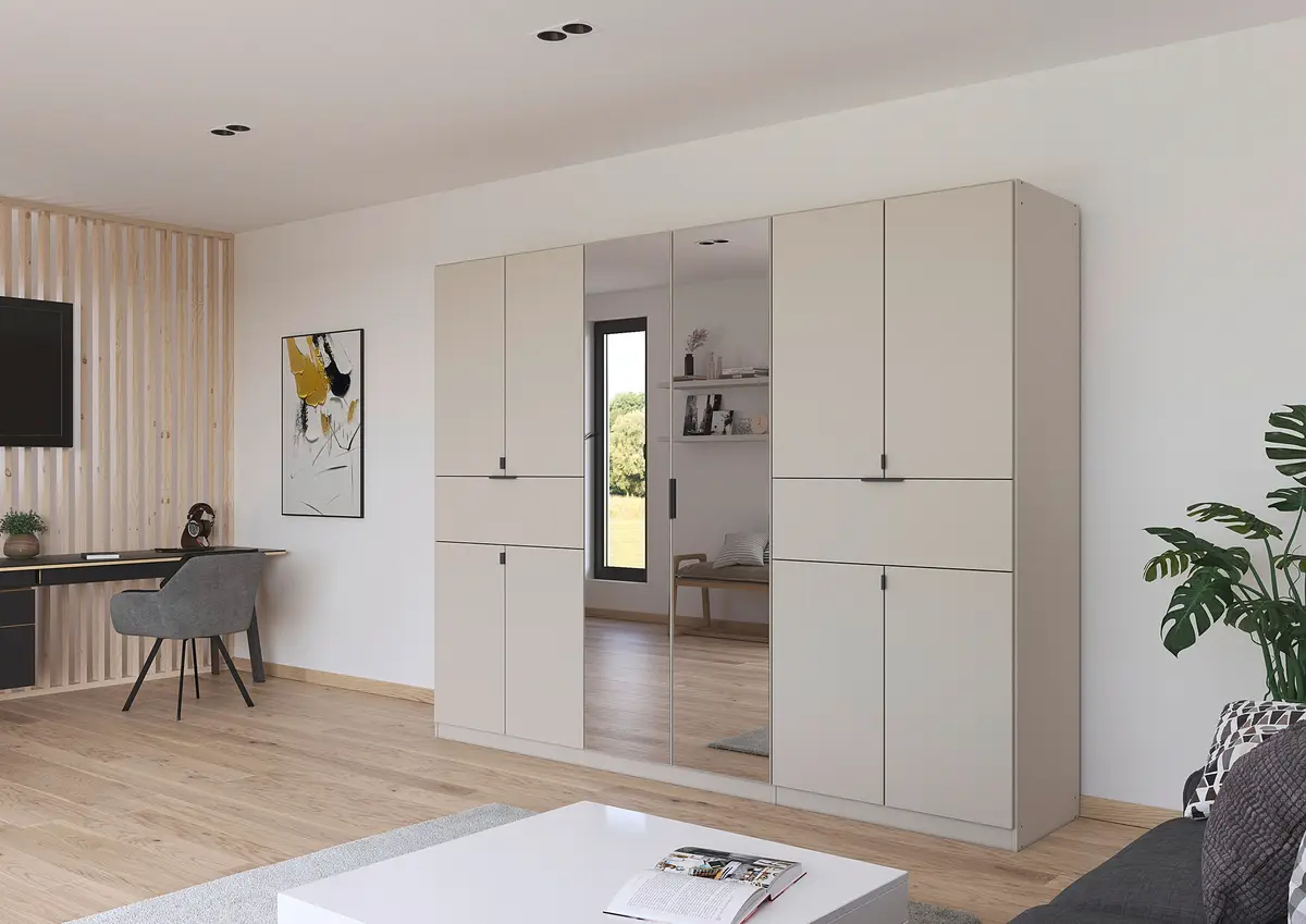 rauch Blue Drehtürenschrank Ticao mit Spiegel 271cm Beige/Champagner