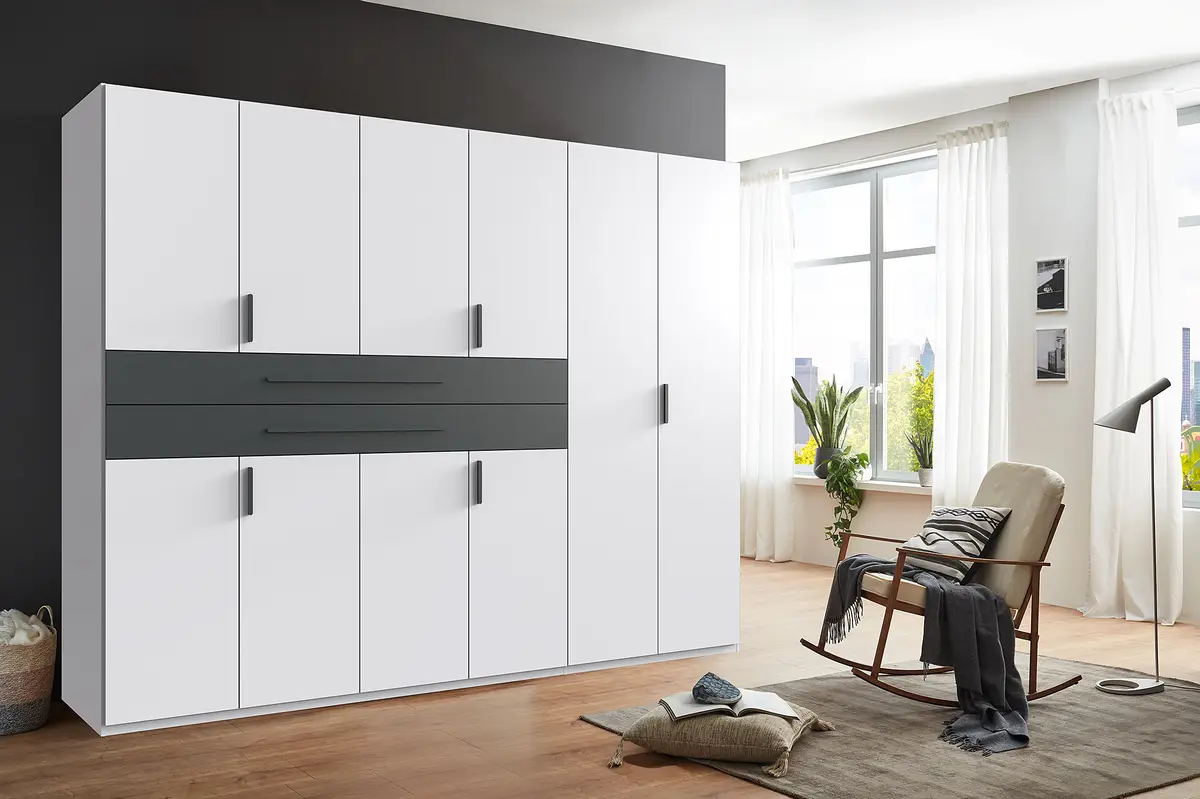 Drehtürenschrank Digit Typ B 270cm Schwarz/Weiß/Weiß/Graphit