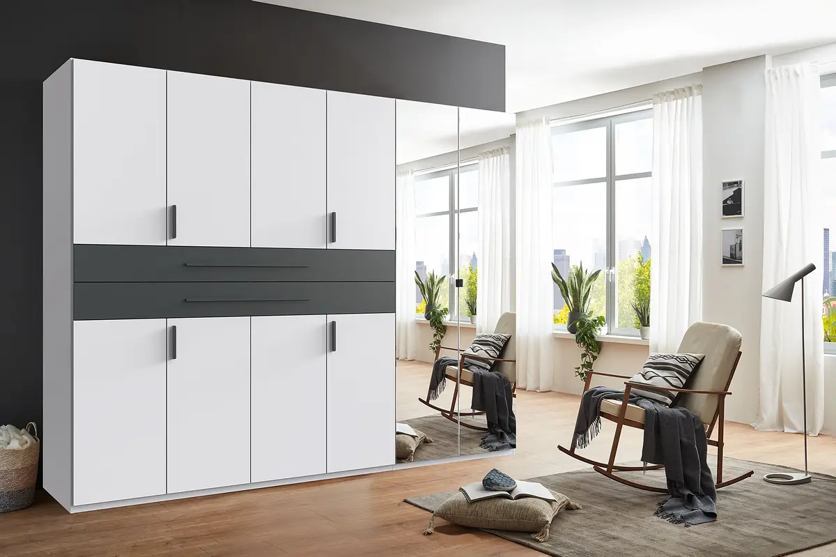 Drehtürenschrank Digit Typ B 270cm Schwarz/Weiß/Weiß/Graphit