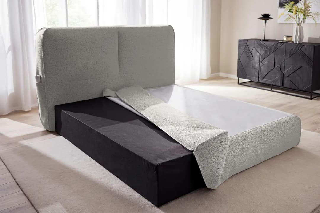 Premium Boxspringbett 200 x 200cm Strukturstoff Purna | Grau