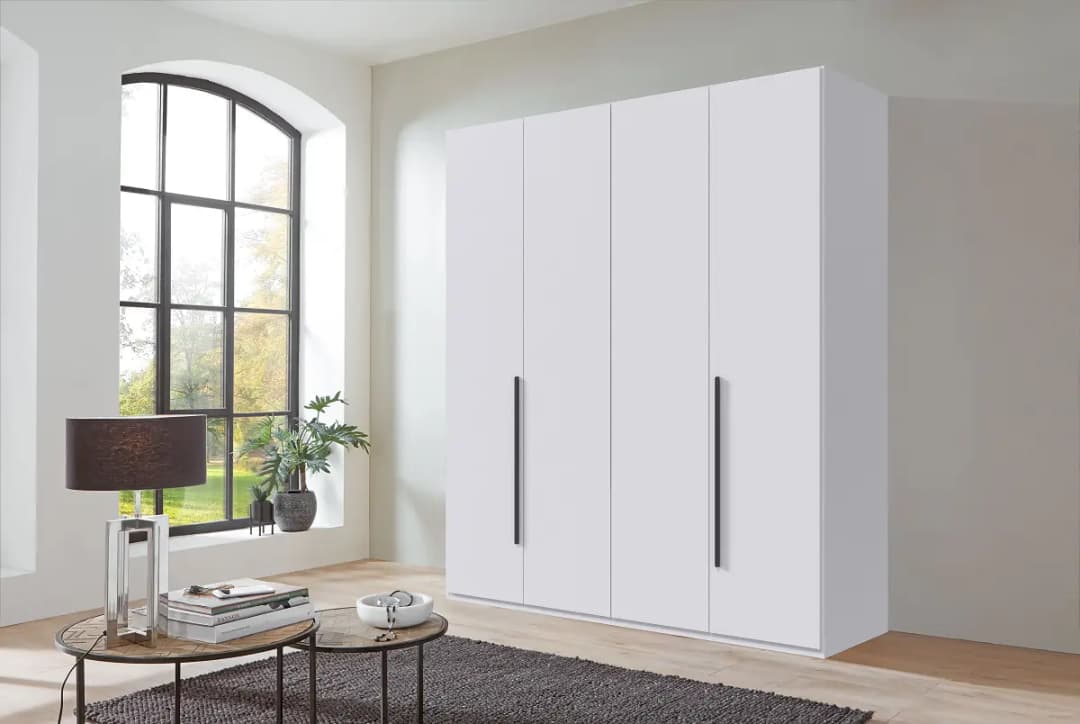Drehtürenschrank London 180cm Weiß/Weiß Comfort Schwarz | Weiß