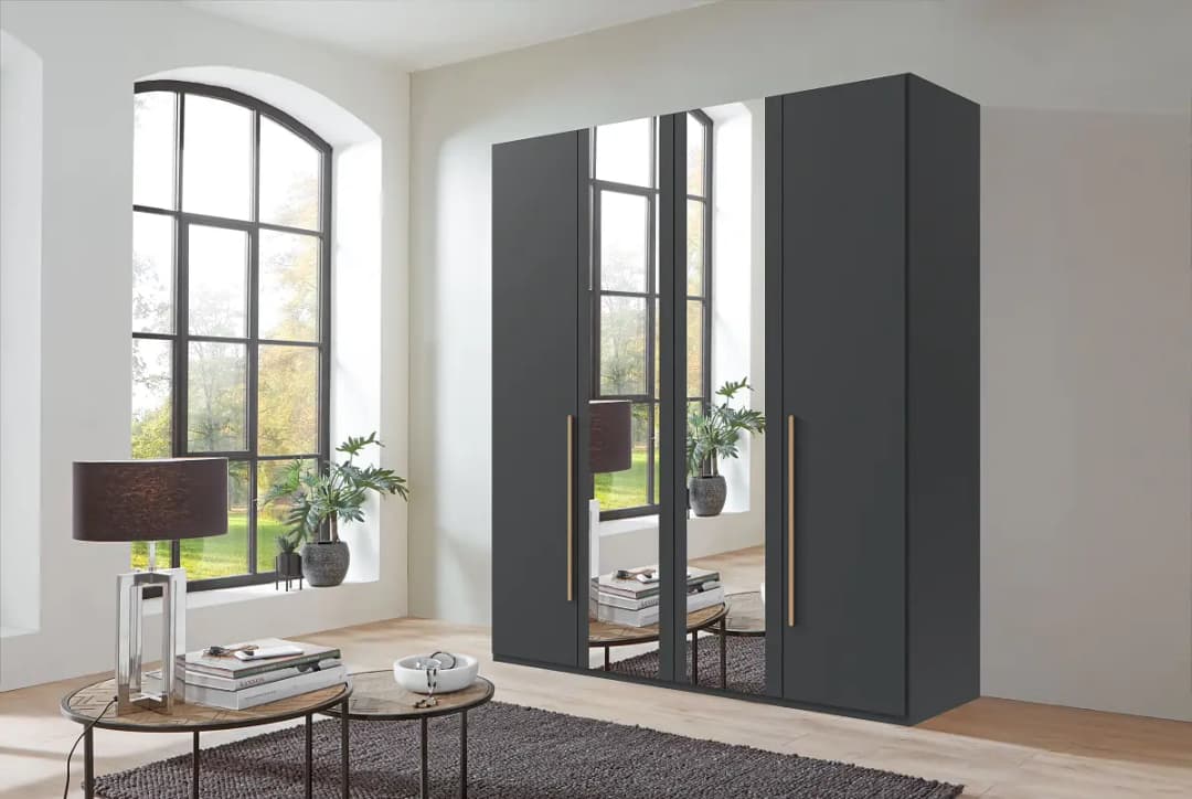 Wimex Drehtürenschrank London mit Spiegel 180cm Grau/Graphit Comfort