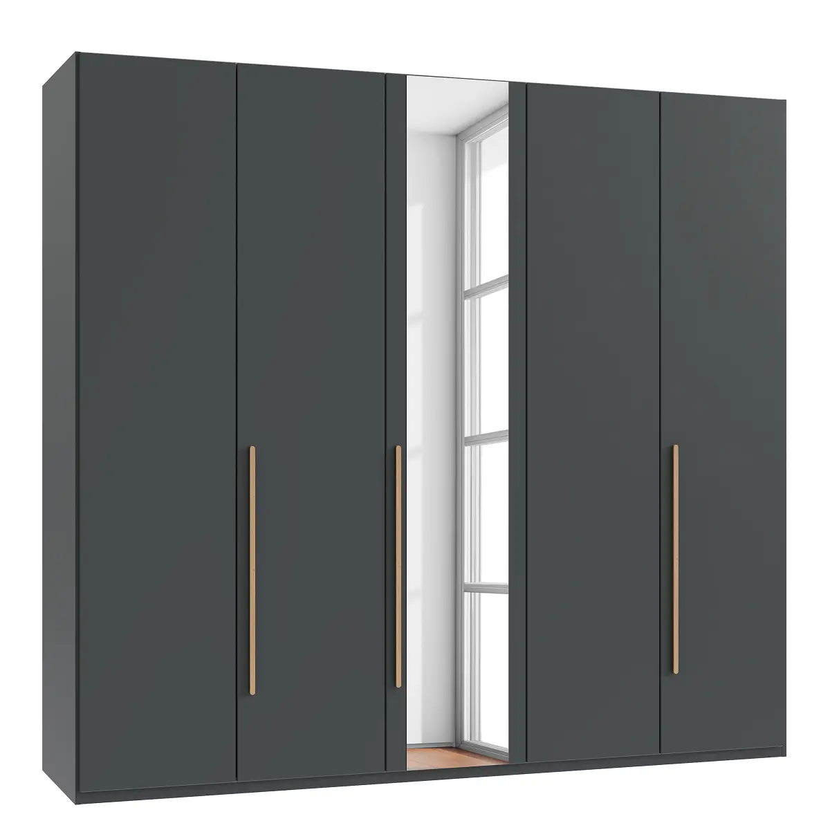 Drehtürenschrank London mit Spiegel 225cm Grau/Graphit Basic