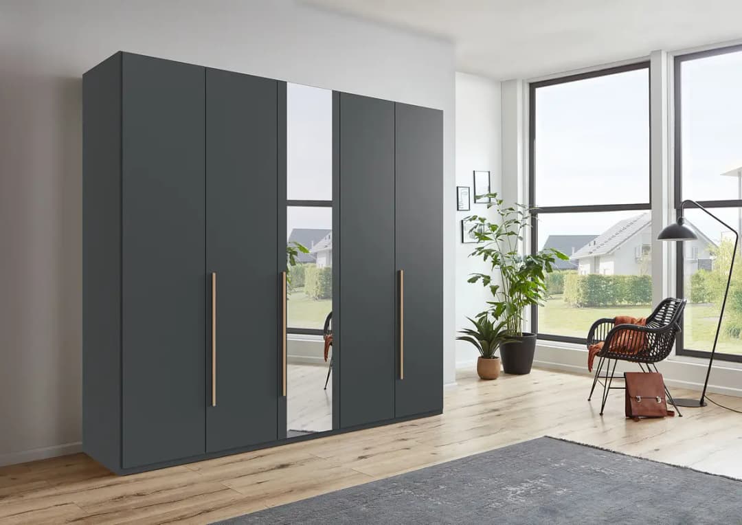 Drehtürenschrank London mit Spiegel 225cm Grau/Graphit Basic